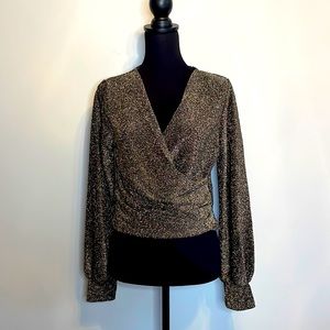 Lush Black and Gold Glitter Wrap Top